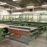Used gluing line, three automatic sorting stations